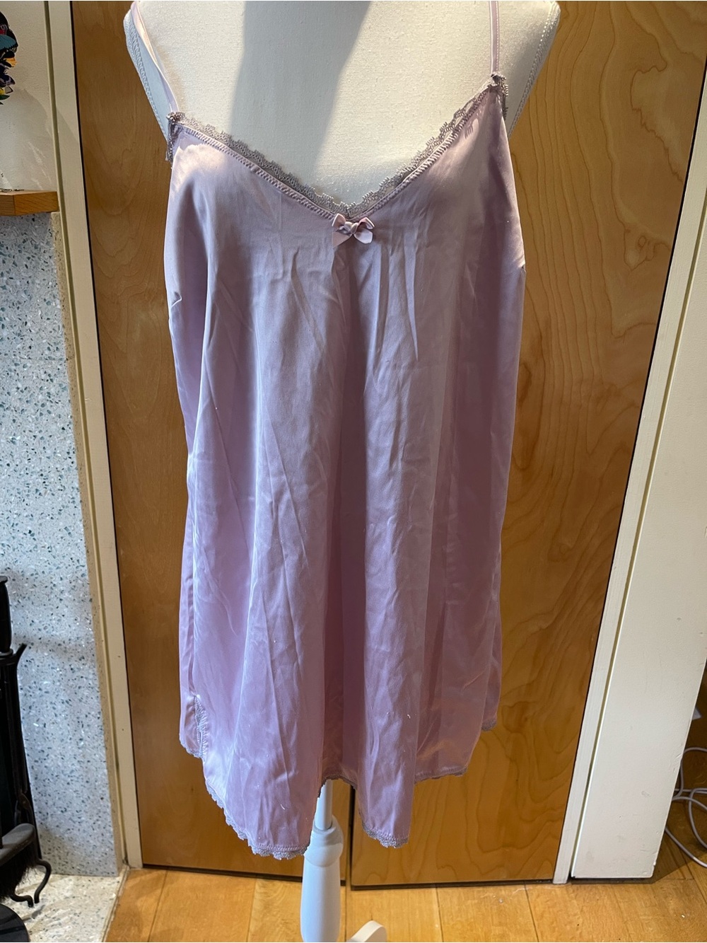 Light Lavender Chemise Slip with Lace Trim